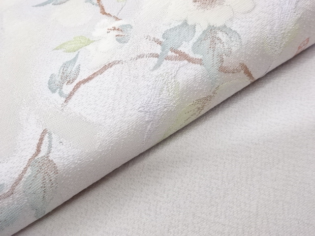  作家物　銀通し花・枝葉に文字模様織出し名古屋帯